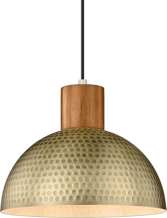 Unbranded Other - 12" Brushed Brass & Wood Industrial Pendant Light